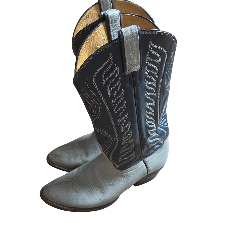 Vintage Tony Lama Mens Blue Gray Antelope Leather Cowboy Boots 9D Western 8056